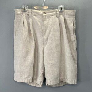 Dockers Recode Linen Blend Shorts Beige 36 Men Pleated Coastal Beach
